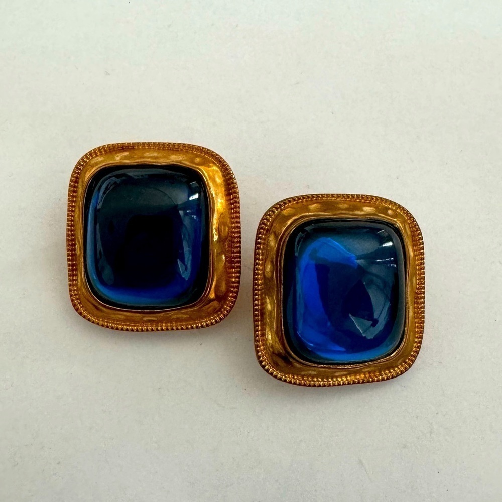 Vintage Linea by Louis Dell’Olio Blue Princess Cut Square Clip On Earrings
